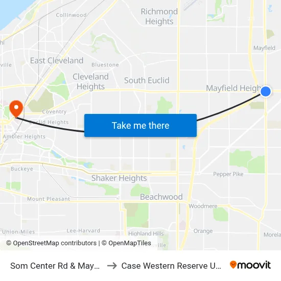 Som Center Rd & Mayfield Rd to Case Western Reserve University map