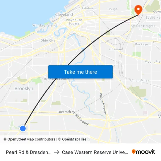 Pearl Rd & Dresden Av to Case Western Reserve University map