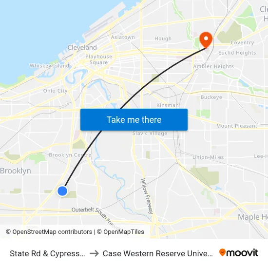 State Rd & Cypress Av to Case Western Reserve University map