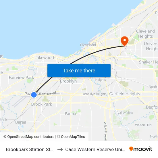 Brookpark Station Stop #2 to Case Western Reserve University map