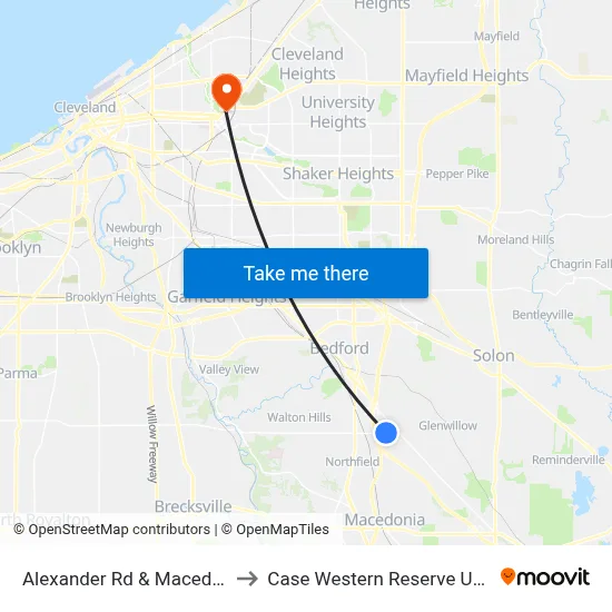 Alexander Rd & Macedonia Rd to Case Western Reserve University map
