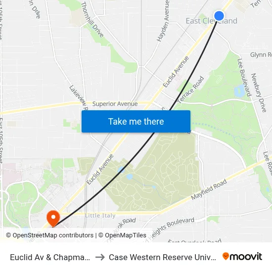 Euclid Av & Chapman Av to Case Western Reserve University map