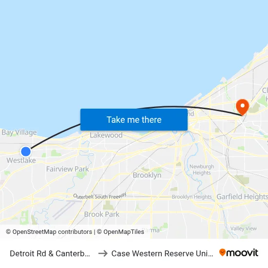 Detroit Rd & Canterbury Rd to Case Western Reserve University map