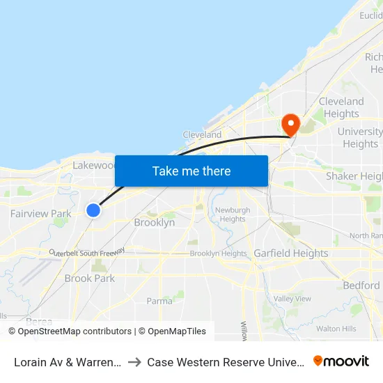 Lorain Av & Warren Rd to Case Western Reserve University map