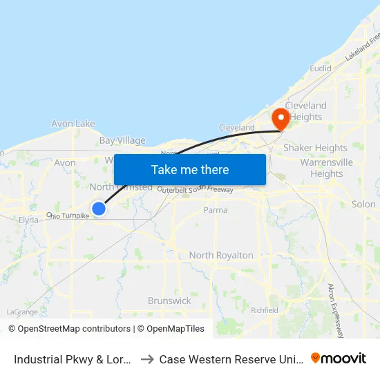 Industrial Pkwy & Lorain Rd to Case Western Reserve University map