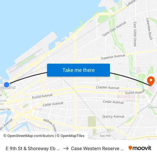E 9th St & Shoreway Eb On-Ramp to Case Western Reserve University map