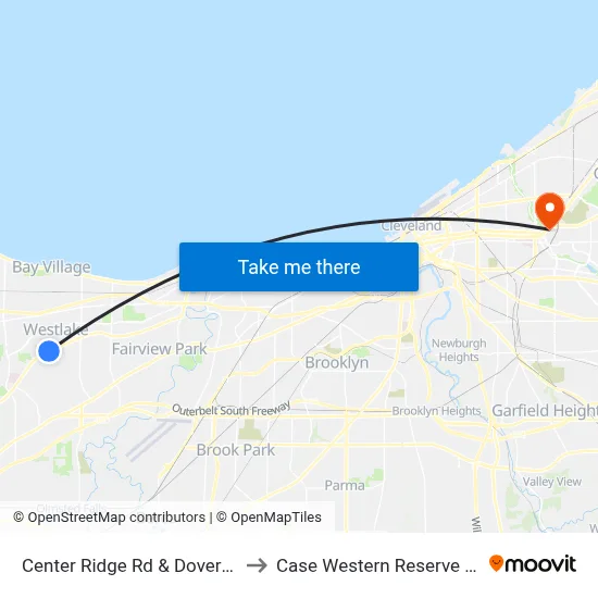 Center Ridge Rd & Dover Center Rd to Case Western Reserve University map