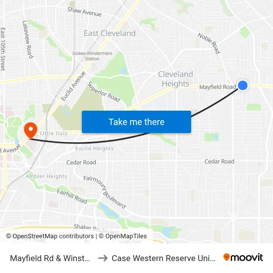 Mayfield Rd & Winston Rd to Case Western Reserve University map