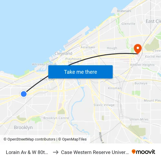 Lorain Av & W 80th St to Case Western Reserve University map