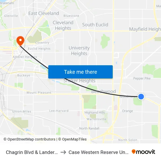 Chagrin Blvd & Lander Circle to Case Western Reserve University map