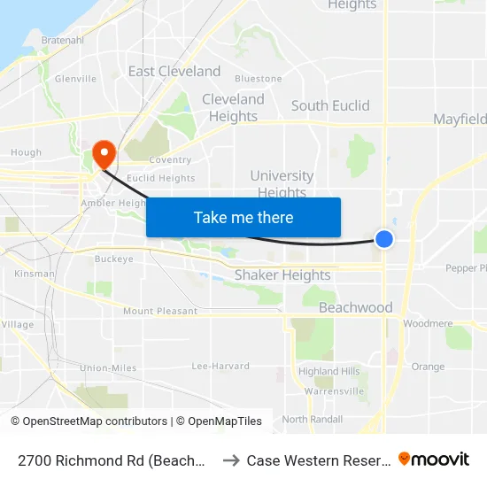 2700 Richmond Rd (Beachwood Police Dept) to Case Western Reserve University map