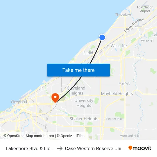 Lakeshore Blvd & Lloyd Rd to Case Western Reserve University map