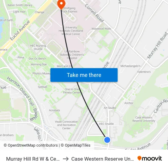 Murray Hill Rd W & Cedar Av to Case Western Reserve University map