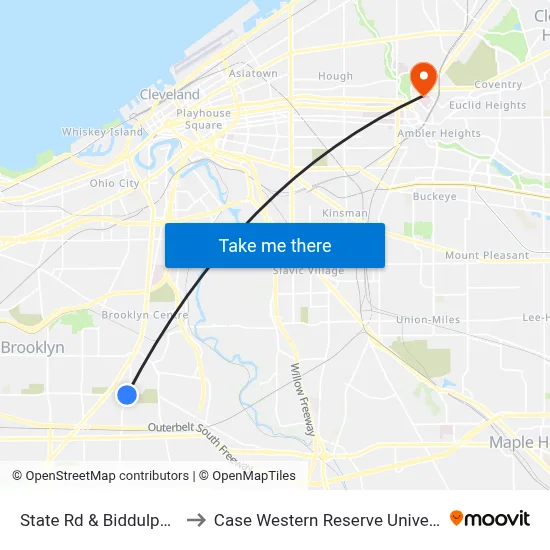 State Rd & Biddulph Av to Case Western Reserve University map