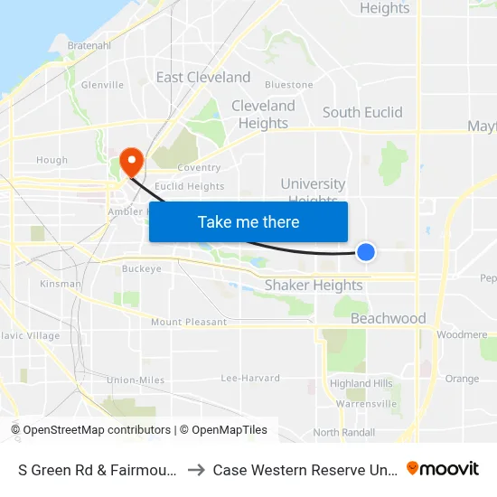 S Green Rd & Fairmount Blvd to Case Western Reserve University map