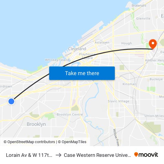Lorain Av & W 117th St to Case Western Reserve University map