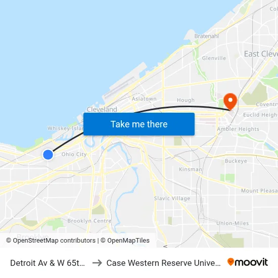 Detroit Av & W 65th St to Case Western Reserve University map