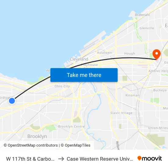 W 117th St & Carbon Rd to Case Western Reserve University map