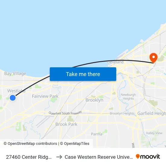 27460 Center Ridge Rd to Case Western Reserve University map