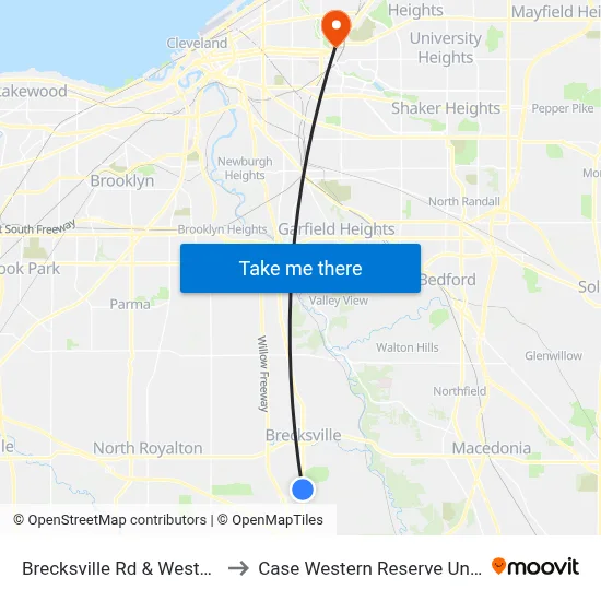 Brecksville Rd & Westview Dr to Case Western Reserve University map