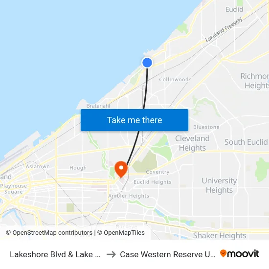Lakeshore Blvd & Lake Shore Dr to Case Western Reserve University map