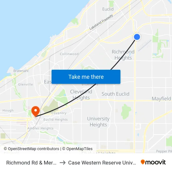 Richmond Rd & Merit Dr to Case Western Reserve University map