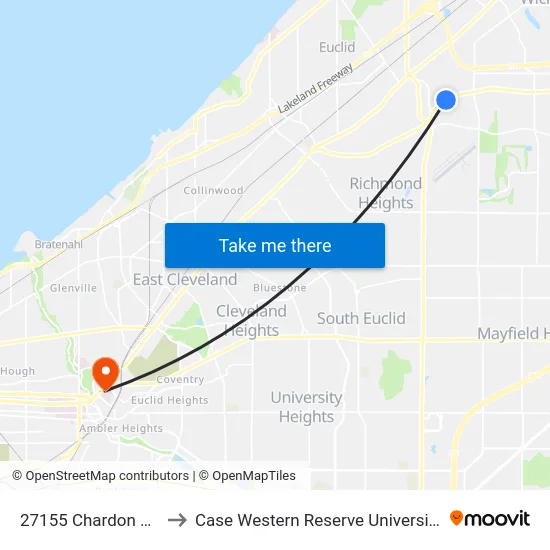 27155 Chardon Rd to Case Western Reserve University map