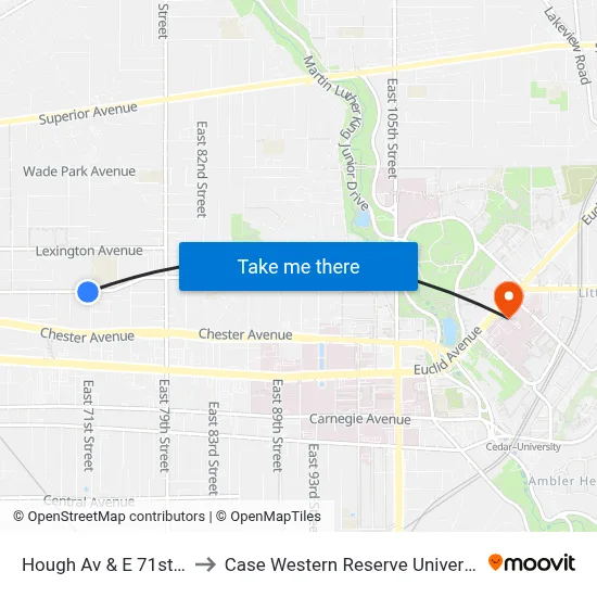 Hough Av & E 71st St to Case Western Reserve University map