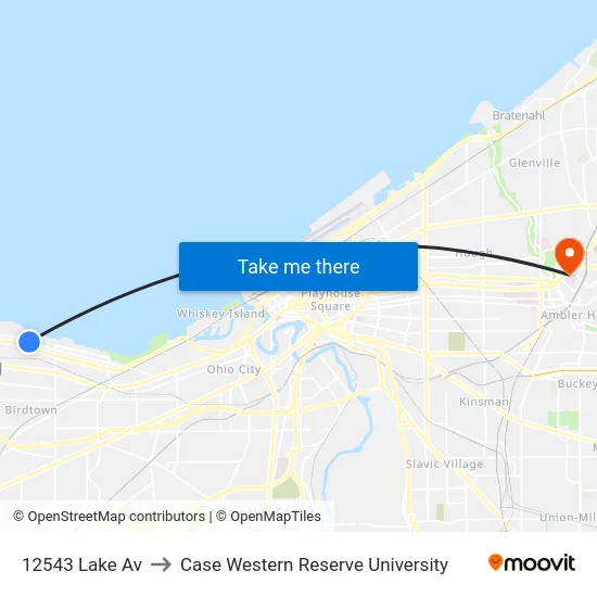 12543 Lake Av to Case Western Reserve University map