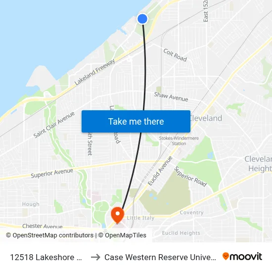 12518 Lakeshore Blvd to Case Western Reserve University map