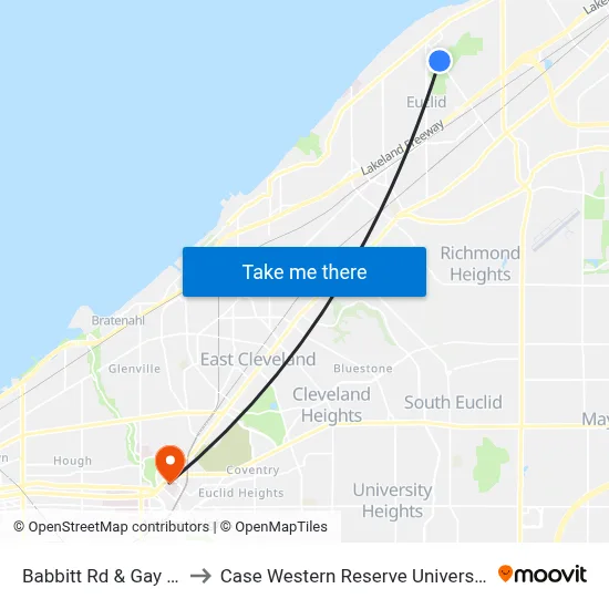 Babbitt Rd & Gay St to Case Western Reserve University map