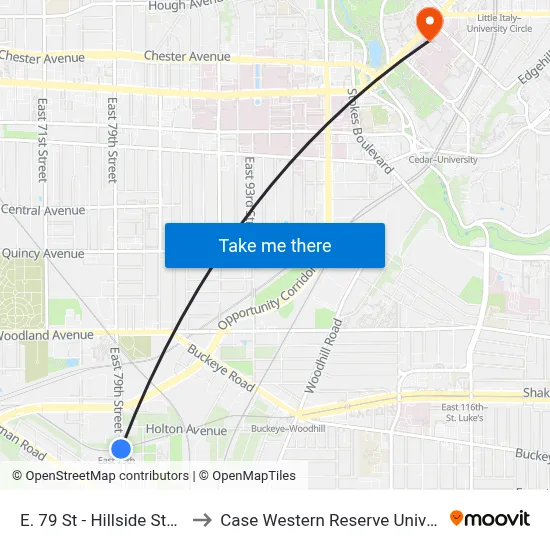 E. 79 St - Hillside Station to Case Western Reserve University map