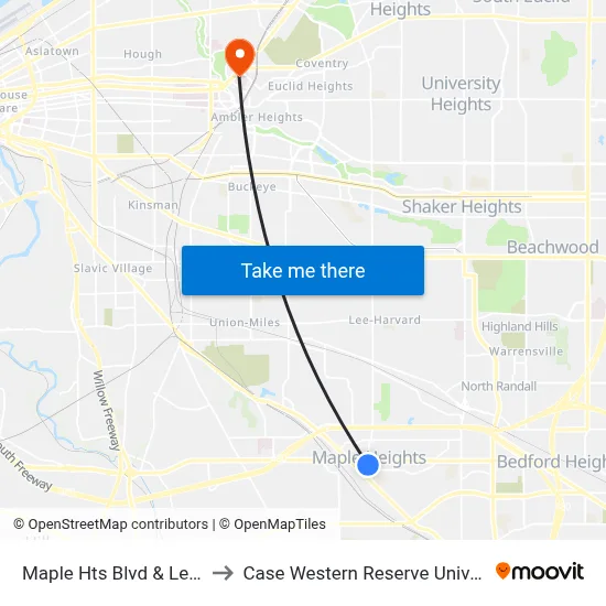 Maple Hts Blvd & Lee Rd to Case Western Reserve University map
