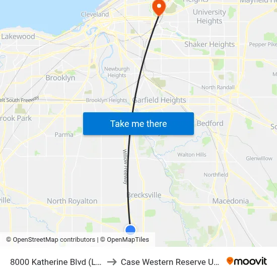 8000 Katherine Blvd (Layover) to Case Western Reserve University map