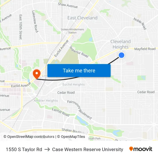 1550 S Taylor Rd to Case Western Reserve University map