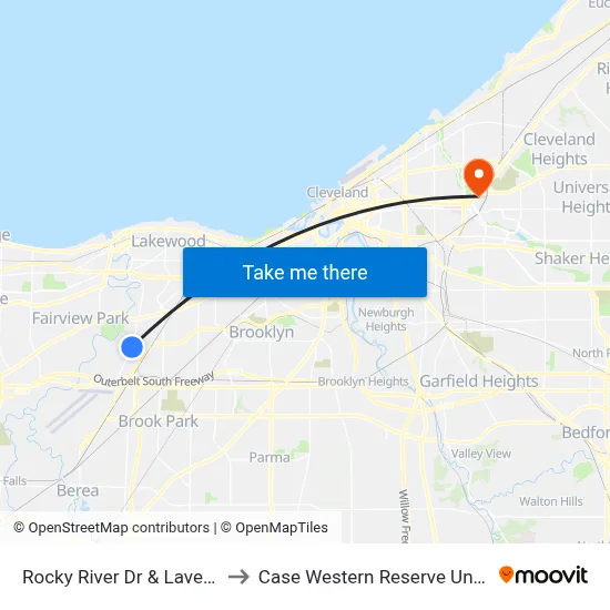 Rocky River Dr & Laverne Av to Case Western Reserve University map