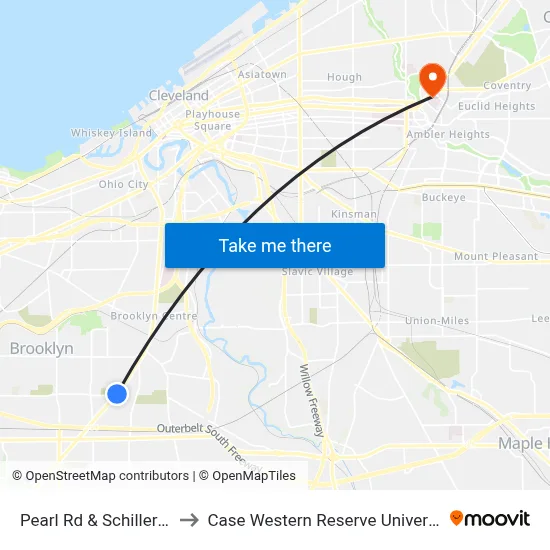 Pearl Rd & Schiller Av to Case Western Reserve University map