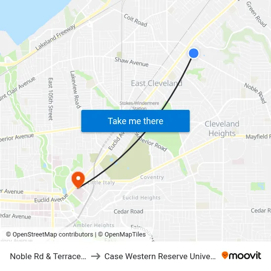 Noble Rd & Terrace Rd to Case Western Reserve University map