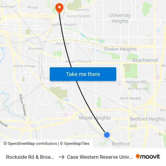 Rockside Rd & Broadway to Case Western Reserve University map