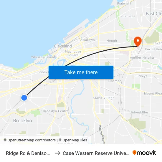 Ridge Rd & Denison Av to Case Western Reserve University map