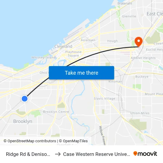 Ridge Rd & Denison Av to Case Western Reserve University map