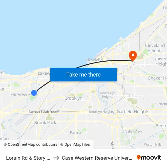Lorain Rd & Story Rd to Case Western Reserve University map