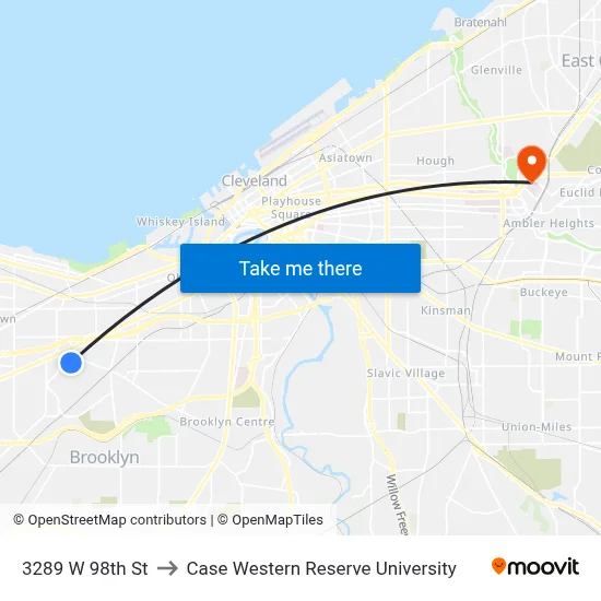 3289 W 98th St to Case Western Reserve University map