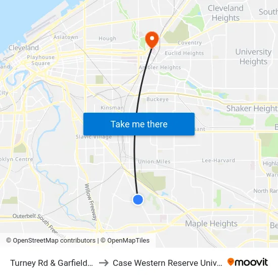 Turney Rd & Garfield Blvd to Case Western Reserve University map