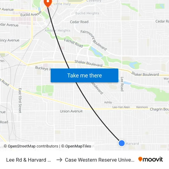 Lee Rd & Harvard Av E to Case Western Reserve University map