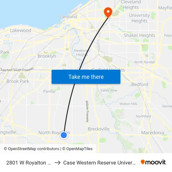 2801 W Royalton Rd to Case Western Reserve University map