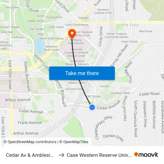 Cedar Av & Ambleside Rd to Case Western Reserve University map