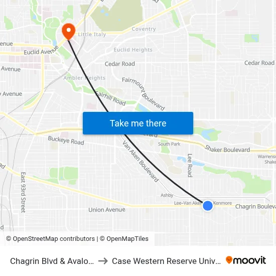 Chagrin Blvd & Avalon Rd to Case Western Reserve University map