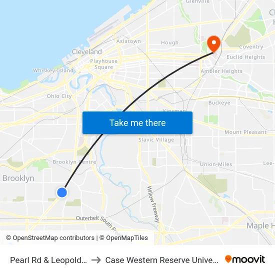 Pearl Rd & Leopold Av to Case Western Reserve University map