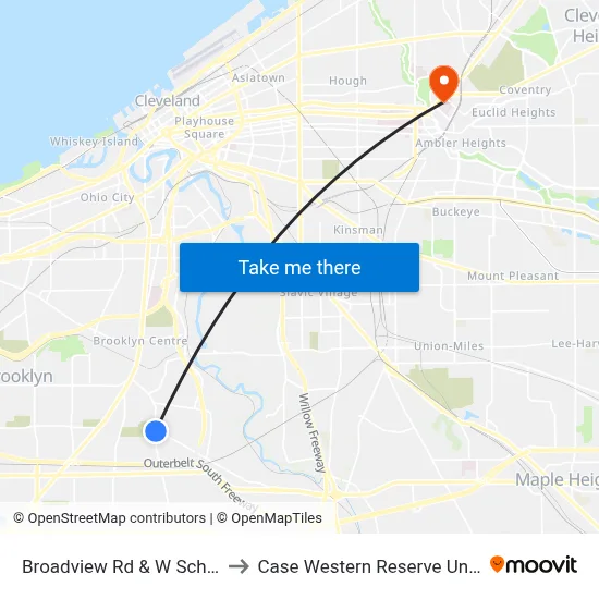 Broadview Rd & W Schaaf Rd to Case Western Reserve University map